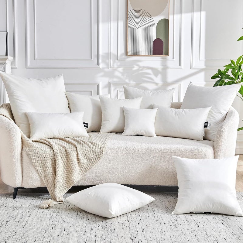 TOPGREEN Feathers Down Pillow Inserts 12x12, Set of 2, 100% Organic Cotton Shell, Soft Decorative Square Throw Pillows for Living Room Sofa, Couch, or Bed (White) - Image 2